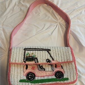 Anthropologie Pink and White Beaded Golf Cart Shoulder Bag